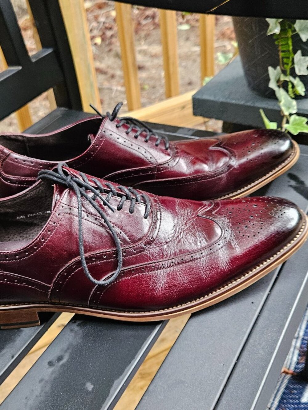 STACY ADAMS Men’s Dunbar Wing Tip Oxford Burgundy Shoe Sz 13M - Picture 3 of 6